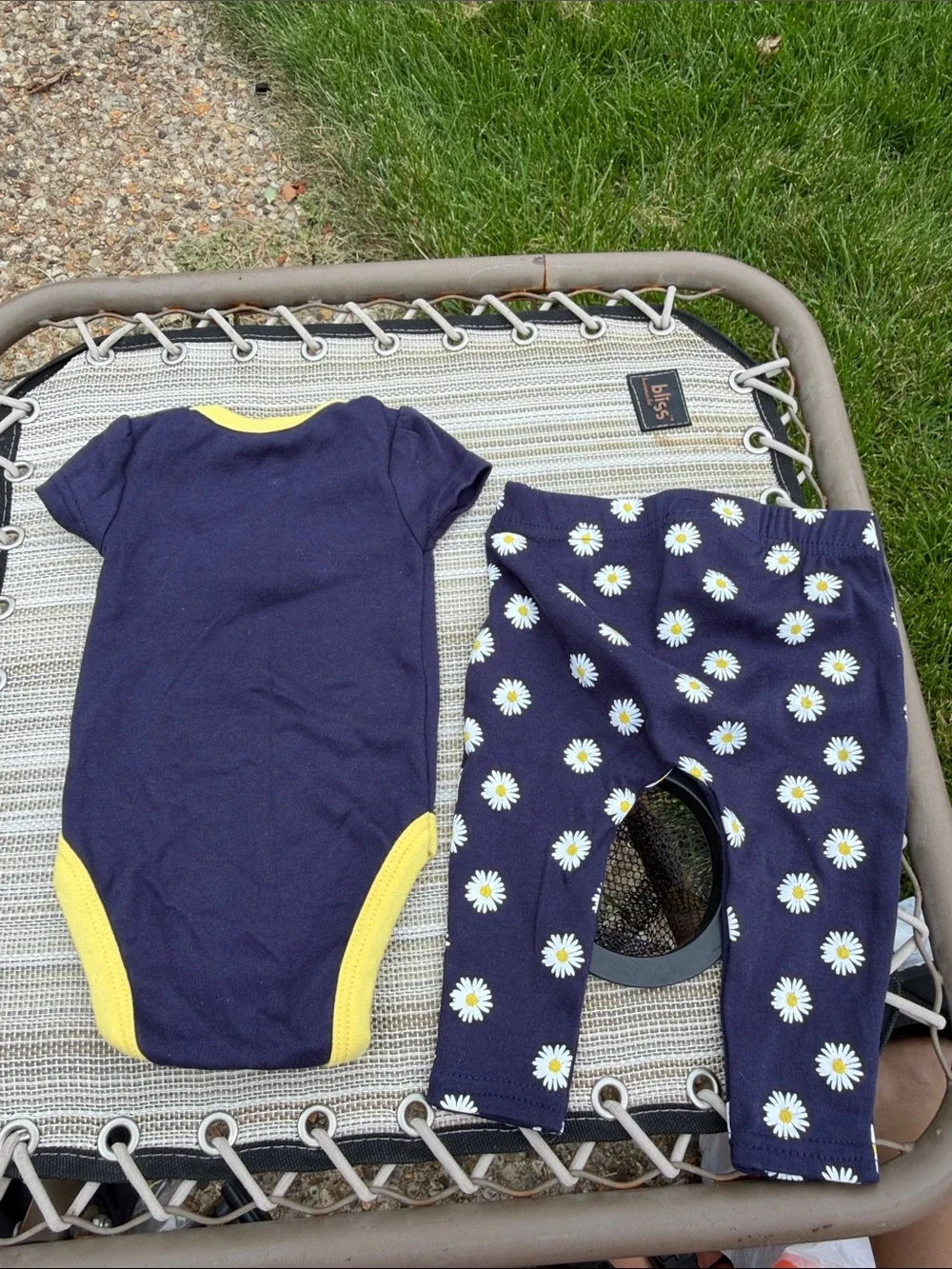 Kidgets Navy and Yellow 'Cute as a Daisy' Baby One-Piece with Daisy Pants